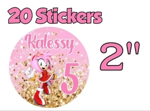 20 ct AMY ROSE SONIC 2" Sticker for Bag Treat Box Birthday Party Favor - Picture 1 of 1