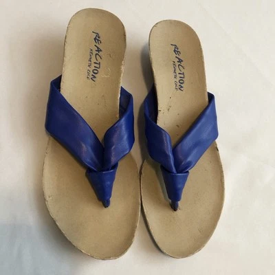 Kenneth Cole Reaction Women’s Size 7 Thong Sandals Royal Blue Cork Heel Slides - Image 1 of 4