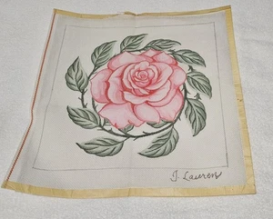 handpainted rose needlepoint canvas 12x12 "J. Lauren" 14ct unstarted, stored. - Picture 1 of 5