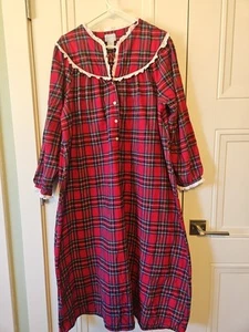 VGT Lanz of Salzburg Womens Flannel Nightgown Size Large Red Plaid Cotton Long - Bild 1 von 12
