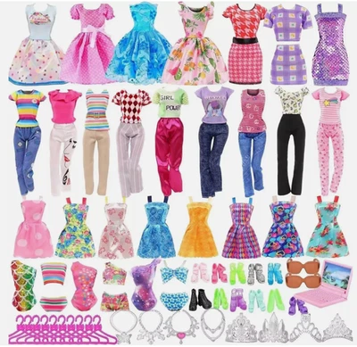 ALL-IN-ONE_EMPORIUM 53 PCS Barbie Clothes Doll Fashion Wear Clothing Outfits Dress up Gown Shoes Lot