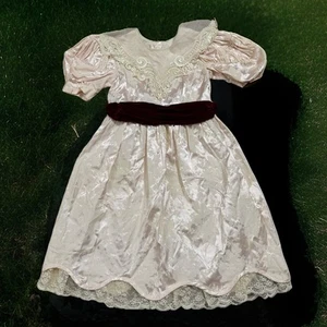 VTG 80 Jinelle Girl's Dress Sz 12 Baby Pink Lace Bow Ties Formal Party - Picture 1 of 7