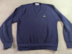 Vintage Izod Lacoste Sweater Mens Large Blue Pullover V-Neck Lightweight Gator - Picture 1 of 15