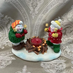 Yankee Candle Teelicht Kerzenhalter mit Schneemännern Lagerfeuer - Bild 1 von 4