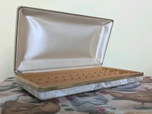 Mele 1960's MCM Hinged Earring Jewelry Box Hardside Clamshell Travel Case 18pr - Picture 1 of 11