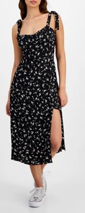 Tommy Jeans Womens Midi Dress Floral-Print Ruffled Black Spring Flower Size XL - Picture 1 of 6