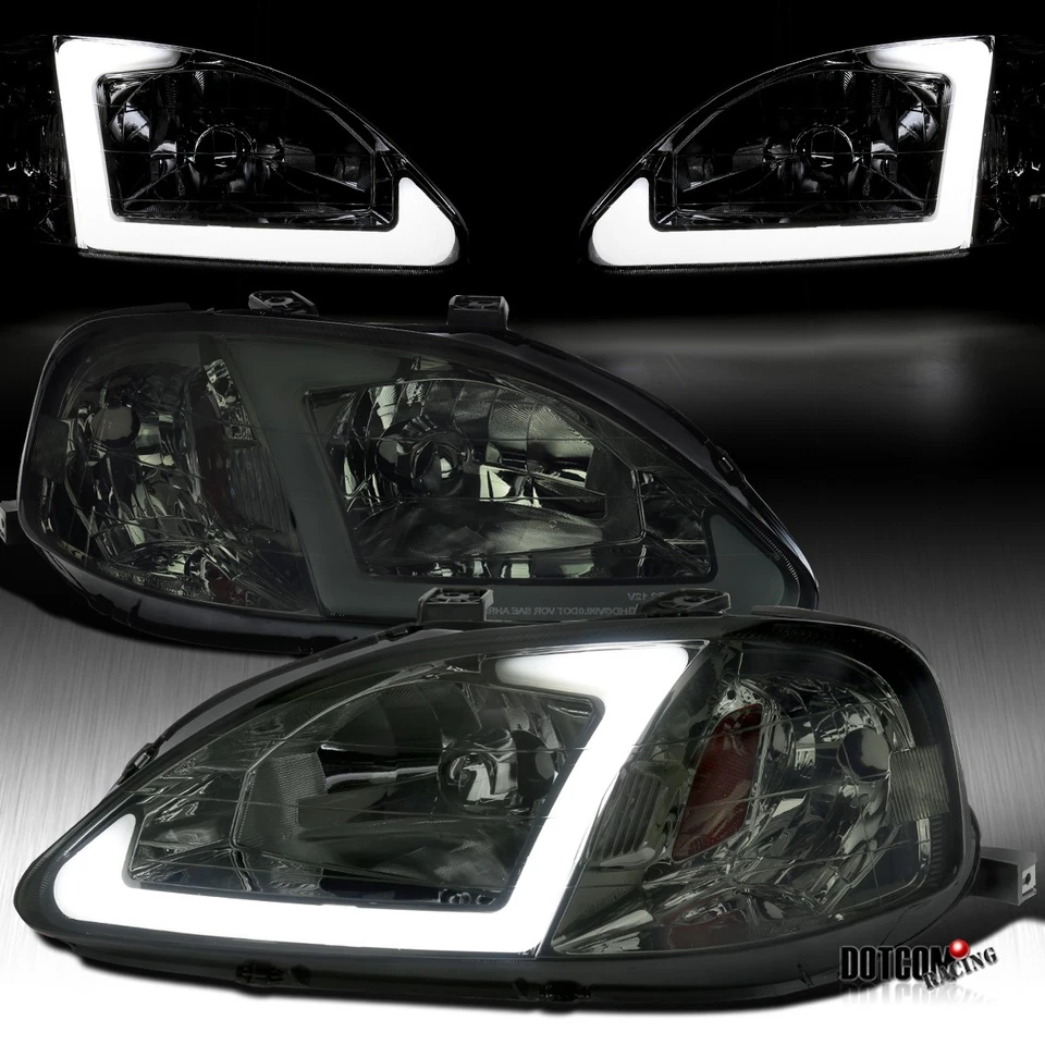 Fits 1999-2000 Honda Civic CX DX EX LED Tube Headlights Turn Signal Lamps 99-00 — 第 1/4 张图片