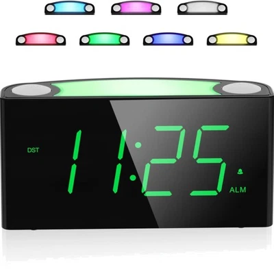 Eleganter Nachtlicht Wecker mit 7” Digitalanzeige und USB-Anschluss – Dunkelgrün - Bild 1 von 4