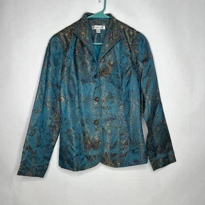 Coldwater Creek Jacket Blazer XS TEAL GOLD Fully Lined Nylon Rayon Art To Wear - Picture 1 of 10
