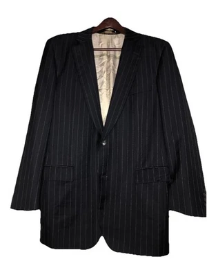 Jaqueta Paul Stuart masculina 41L blazer de dois botões azul lã listrada - Imagem 1 de 4