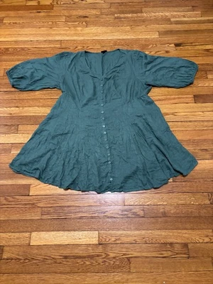 Vestido camisero torrido con botones para mujer talla grande 2X verde elástico rayón hasta la rodilla Foto 1 de 4