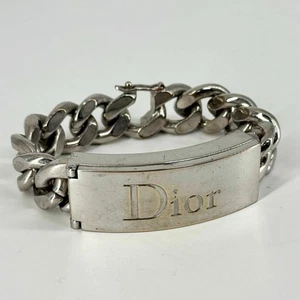 Christian Dior Argento Gourmette Catena Bracciale Logo Lucidalabbra Duo Unisex Gioielli - Foto 1 di 8