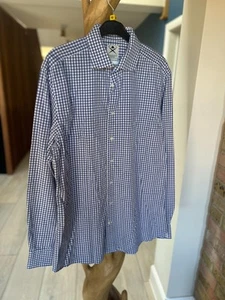 Mens Hackett Long Sleeved Shirt Blue White Check Slim Fit Size 16/41 - Picture 1 of 5