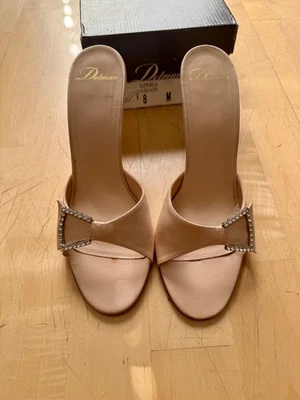 Delman Rapture Women's Heel Mule Nude Satin with Rhinestone Buckle Size 8 - Image 1 of 4