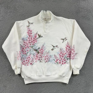 Vintage Art Unlimited Sweatshirt Damen M Kolibri Knopf Mockneck Oma 90er - Bild 1 von 11