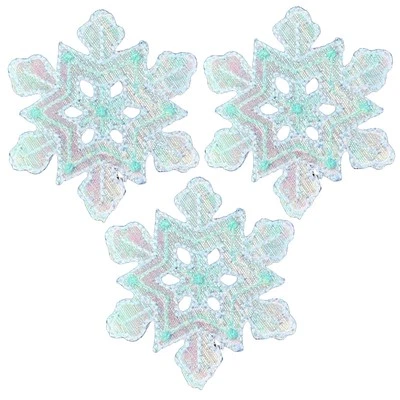 3-Pack Blue Snowflake Applique Patch - Large Shimmery Snow Embroidered Badge - Image 1 of 2