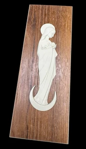 Vintage Madonna Jungfrau Maria Keramik Holz Bild Wandbehang Dekor Germany 10" - Bild 1 von 10