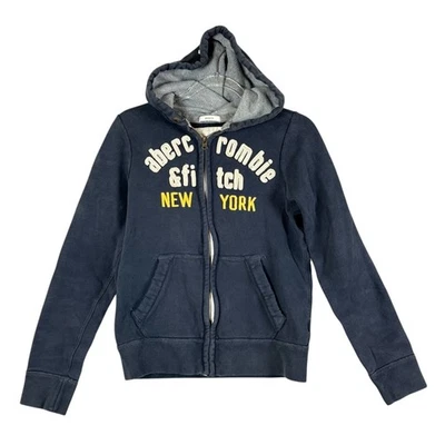 Abercrombie Fitch Hoodie Kids XL Navy Logo Muscle Full Zip Y2K Pockets - Image 1 of 4