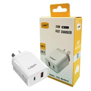 USP 30W Dual Ports (USB-C PD + USB-A QC3.0) Fast Wall Charger - Safe Charge,C... - Picture 1 of 4