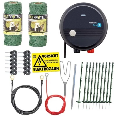 Hundezaun Komplettset 300m Litze grün 20 Pfähle grün Elektrozaun Katzen Zaun