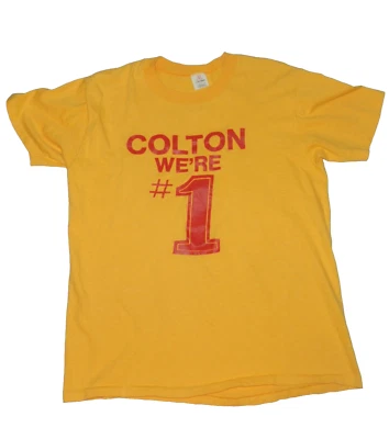 Stedman C.I.F. vintage dos anos 70 Camiseta masculina CHAMPS FOOTBALL tamanho G (42/44) amarela - Imagem 1 de 4