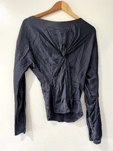 Witchery Twist Front Long Sleeve Silk Top Gunmetal Grey Size 12 - Picture 1 of 10