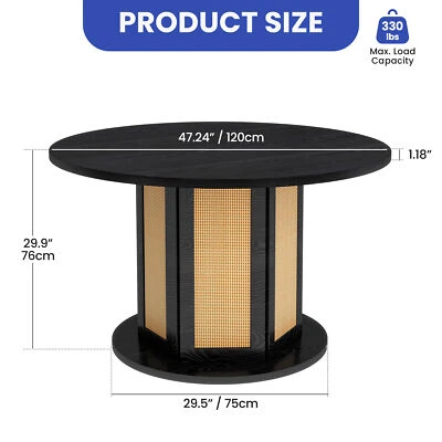 Mesa de comedor redonda de madera 47" para 4 personas con pedestal de muebles de cocina negra Foto 1 de 4