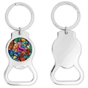 Stained Glass Flowers Bottle Opener Keychain Round - Picture 1 of 1