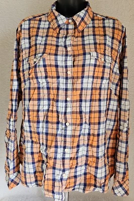 Camisa Top Blusa Riders by Lee Mujer Talla XXL 2XL Naranja Azul Blanco A Cuadros Foto 1 de 4