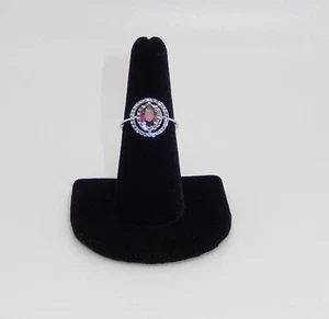 Anello doppio aureola granato rodolite e topazio bianco in argento sterling / misura 6 3/4. - Foto 1 di 6