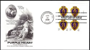 US 2008 - Purple Heart PLATE BLOCK First Day Cover (4263) . ArtCraft Cachet - Picture 1 of 1