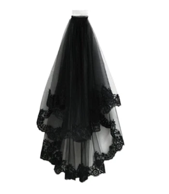 Mujeres Novia Nupcial Negro Halloween Boda Cabeza Cabello Encaje Fiesta Velo Con Peine Foto 1 de 4
