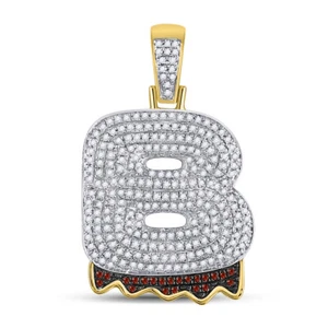10k Yellow Gold Mens Round Red Treated Diamond "B" Letter Pendant 3/4 ctw 149855 - Picture 1 of 1