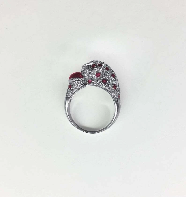 Pavé set With Brilliant Cut CZ With Square Cut & Cabochon Rubies Panther Ring - Image 1 of 4