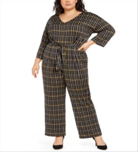 NY Collection Women's Plus Tie Front V Neck Jumpsuit Black Size 2X - Picture 1 of 4