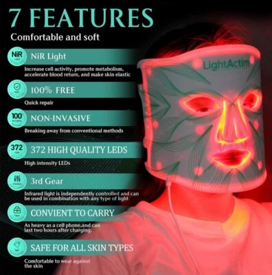 LED Red/Blue/Amber/NiR Professional 72mw/cm Light Therapy Silicone Mask 372 LEDS - Image 1 of 4