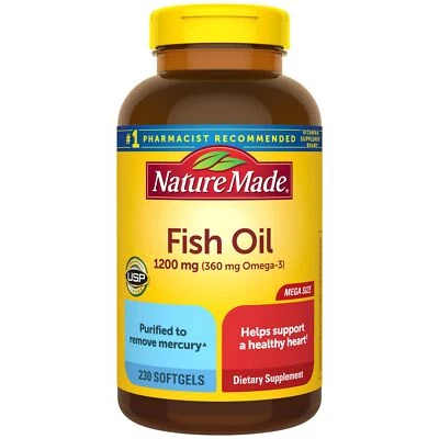 Aceite de pescado hecho en la naturaleza 1200 mg cápsulas blandas salud del corazón Omega 3 suplemento 230 unidades Foto 1 de 4