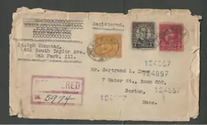 1927 Oak Park IL To Boston Ma Rgstd W/19c Postage Has 10c Monrowe - Picture 1 of 1
