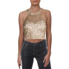 TLC Say Yes To The Prom Womens Gold Metallic Crop Top Blouse Juniors 0  3315