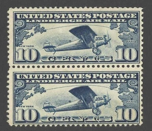 US Airmail Stamp Scott C10 VF MNH & MH Strip of 2 - Picture 1 of 2