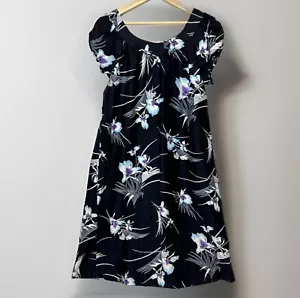 Malihini Hawaii Designers Kollektion hawaiianisches Kleid Midi GROSS schwarz blau Blumenmuster - Bild 1 von 10