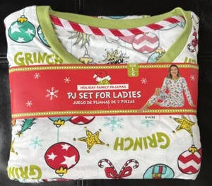 NWT NEW THE GRINCH LADIES LARGE CHRISTMAS PAJAMAS PJS 2 PC. SET PANTS RED GREEN - Picture 1 of 11