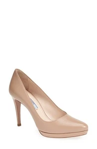 $720+ PRADA Saffiano BLUSH Biege Platform PUMP SHOES HEELS Sz 41.5 - 11US - Picture 1 of 8