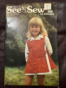 ⭐️VTG Butterick Sew Pattern See & Sew Toddler Girl Dress & Pinafore  Sz 4  CUT - Picture 1 of 2