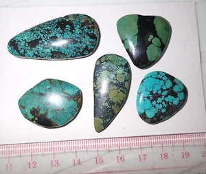 Cabujón de piedra turquesa forma libre plana 124,5 quilates 5 piezas 24,9 gramos - Imagen 1 de 6