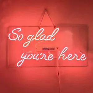 Neon Sign So Glad You're Here Man Cave Game Room Wall Hanging Light Gift 24"x12" - Picture 1 of 2