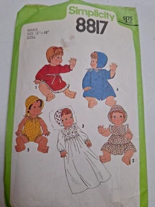 Doll Clothing Wardrobe 13" 14" S Simplicity 8817 Sewing Pattern VTG Dress Bonnet - Picture 1 of 5