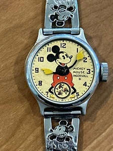 VINTAGE 1930s INGERSOLL MICKEY MOUSE WATCH W/ SILVER BAND ~ DISNEY ~ PARTS - Picture 1 of 17