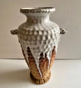Jarrón estilo urna con marca asiática terracota blanco esmalte por goteo asas de lengüeta de desplazamiento 12" - Imagen 1 de 8