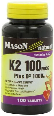 Mason Natural Vitamina K2 Plus D3, 100 Comprimidos Suplemento Dietético Foto 1 de 4